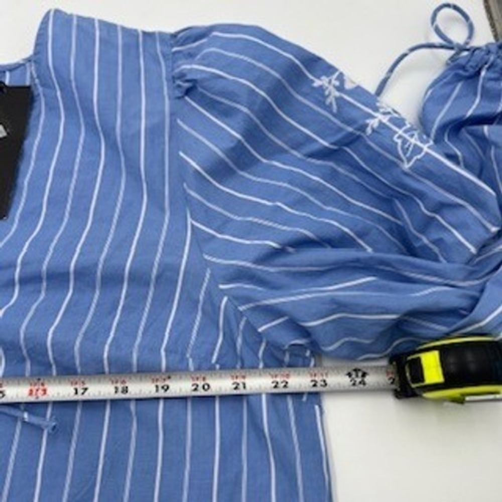Future Collective Blue White Striped Embroidered Eyelet Tie Front Blouse Large - Picture 5 of 9